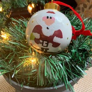 Hand-painted Ceramic Vintage-style Santa Ornament